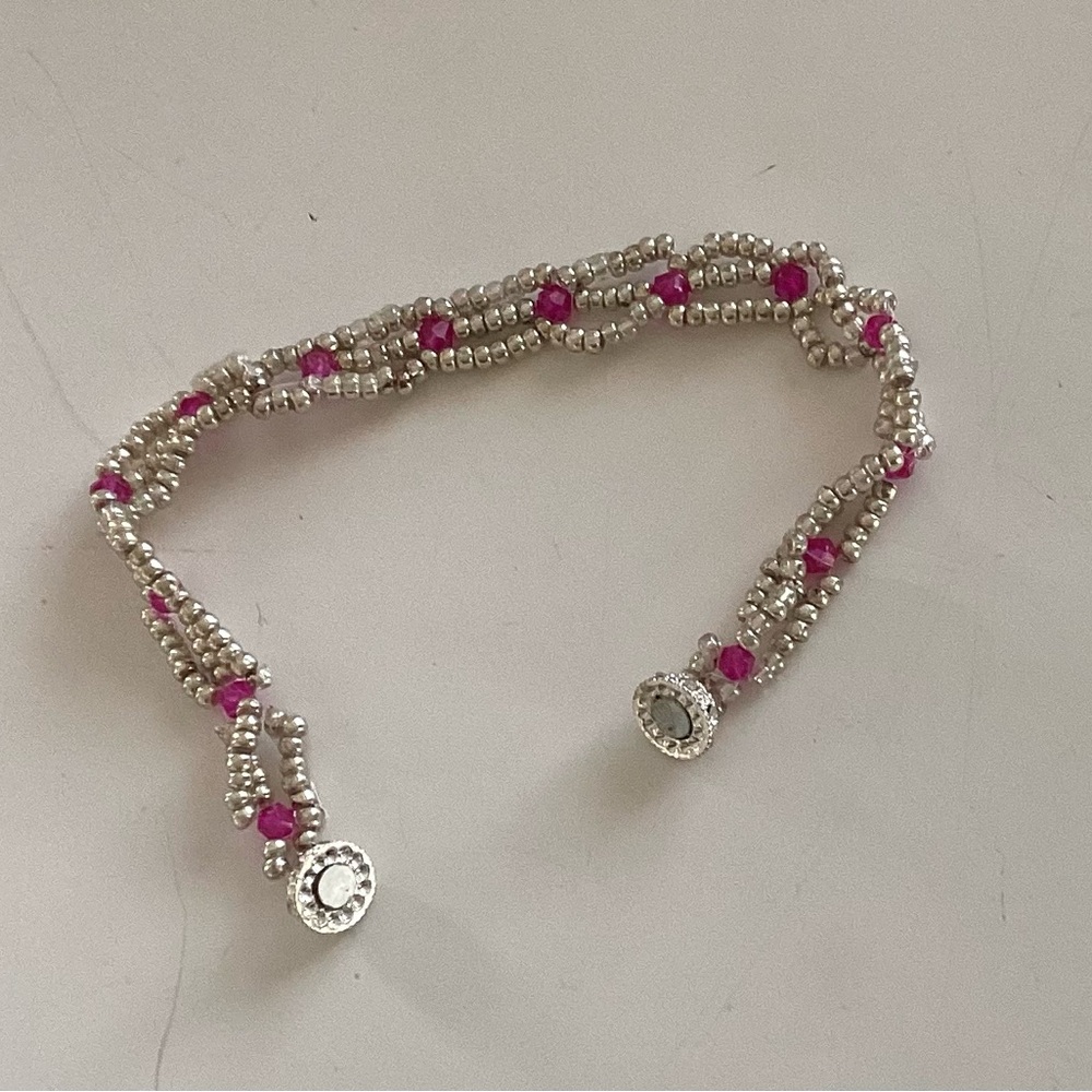 Elegant Silver and Pink Beaded Bracelet